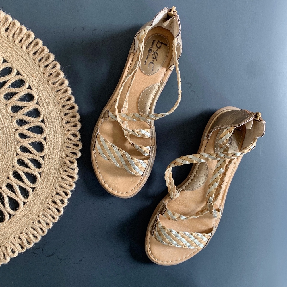 Born Women's Tan and White Braided Leather Sandals